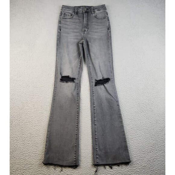 Hidden Denim - Hidden Ribcage Flare Jeans Women's Size 25 Distressed Cotton Blend Raw Hem
